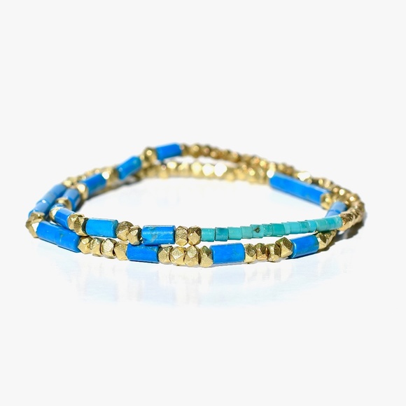 18k Vermeil Set Of Three Turquoise Stretch Bracelet - Picture 4 of 4